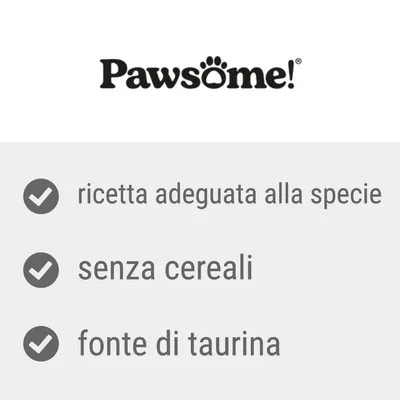 Pawsome! ricetta adeguata alla specie, senza cereali, fonte di taurina Pawsome! ricetta adeguata alla specie, senza cereali, fonte di taurina