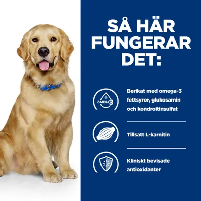 Så här fungerar det: Berikat med omega-3 fettsyror, glukosamin och kondroitinsulfat. Tillsatt L-karnitin. Kliniskt bevisade antioxidanter.