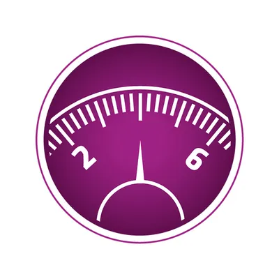 Εικονίδιο ζυγαριάς με αριθμούς 2 και 6 σε μοβ κύκλο, ένδειξη μέτρησης βάρους.