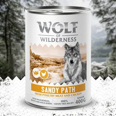 Wolf of Wilderness Sandy Path, frisches Geflügelfleisch und Huhn, mit Beeren, Wurzeln und Kräutern, 100% getreidefrei, Senior, 400g.