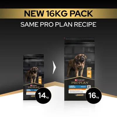 Purina Pro Plan Large Robust Adult most új, 16 kg-os csomagolásban, korábban 14 kg. Ugyanaz a receptúra, mint korábban. Purina Pro Plan Large Robust Adult most új, 16 kg-os csomagolásban, korábban 14 kg. Ugyanaz a receptúra, mint korábban.