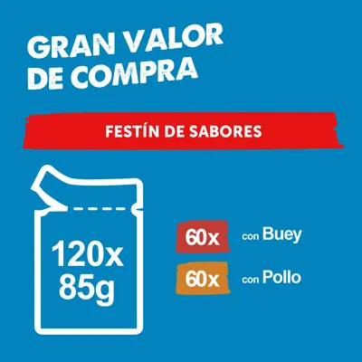 Felix Estándar 120 x 85 g - Jumbopack - Vacuno y pollo Felix Estándar 120 x 85 g - Jumbopack - Vacuno y pollo