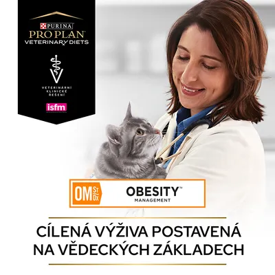 Purina Pro Plan Veterinary Diets, OM St/Ox Obesity Management. Cílená výživa postavená na vědeckých základech. Veterinární klinické řešení. isfm. Text v češtine.