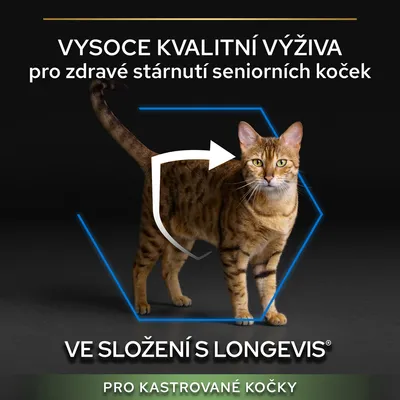 Vysoce kvalitní výživa pro zdravé stárnutí seniorních koček, ve složení s LONGEVIS, pro kastrované kočky.