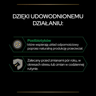 Postbiotyków, które wspierają układ odpornościowy poprzez naturalną produkcję przeciwciał. Zalecany przed zmianami pór roku, w okresach stresu lub zmian w codziennej rutynie.