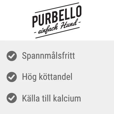 PURBELLO – einfach Hund. Spannmålsfritt, hög köttandel, källa till kalcium.
