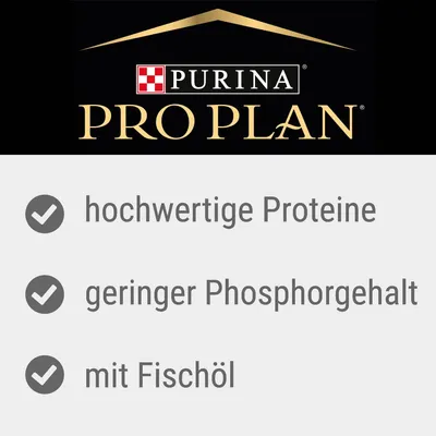 Purina Pro Plan. Hochwertige Proteine, geringer Phosphorgehalt, mit Fischöl.