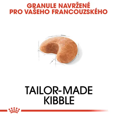 GRANULE NAVRŽENÉ PRO VAŠEHO FRANCOUZSKÉHO, TAILOR-MADE KIBBLE, obrázek jedné granule s nákresem tvaru