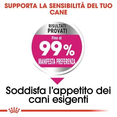 Supporta la sensibilità del tuo cane. Risultati provati: fino al 99% manifesta preferenza. Soddisfa l’appetito dei cani esigenti.