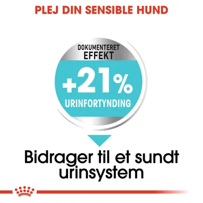 PLEJ DIN SENSIBLE HUND. DOKUMENTERET EFFEKT +21 % URINFORTYNDING. Bidrager til et sundt urinsystem.