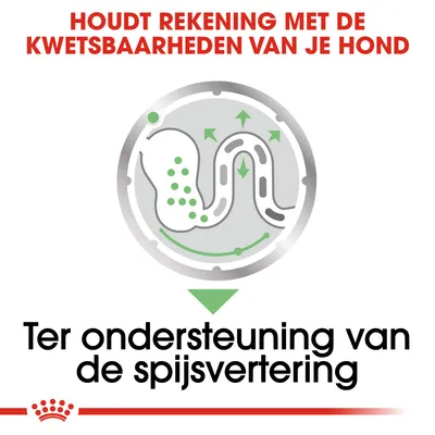 Houdt rekening met de kwetsbaarheden van je hond. Ter ondersteuning van de spijsvertering.