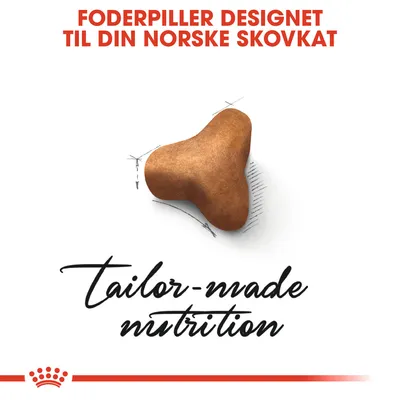 Foderpiller designet til din norske skovkat. tailor-made nutrition. Billede af en trekantet foderpille med målelinjer omkring.