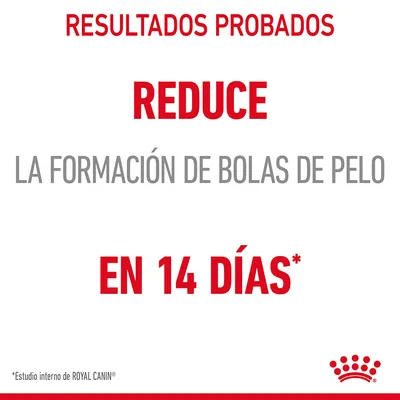 Resultados probados: reduce la formación de bolas de pelo en 14 días. *Estudio interno de Royal Canin.