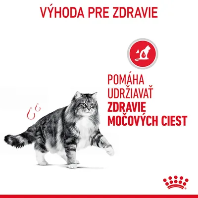Výhoda pre zdravie. Pomáha udržiavať zdravie močových ciest. Obrázok mačky a ikona s mačkou pri toalete.