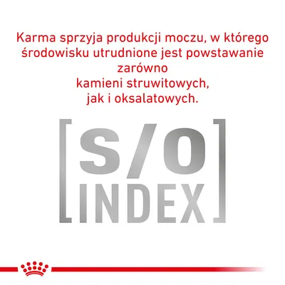 Karma sprzyja produkcji moczu, w którego środowisku utrudnione jest powstawanie zarówno kamieni struwitowych, jak i oksalatowych. [s/o] INDEX