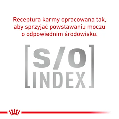 Receptura karmy opracowana tak, aby sprzyjać powstawaniu moczu o odpowiednim środowisku. [s/o] INDEX