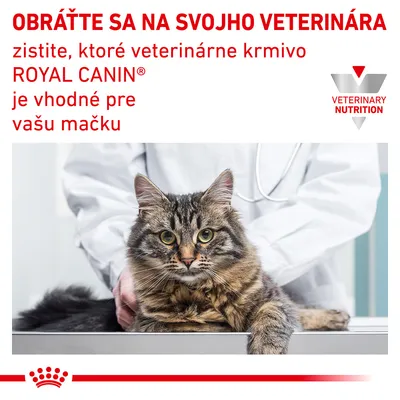 OBRÁŤTE SA NA SVOJHO VETERINÁRA zistite, ktoré veterinárne krmivo ROYAL CANIN je vhodné pre vašu mačku. VETERINARY NUTRITION.