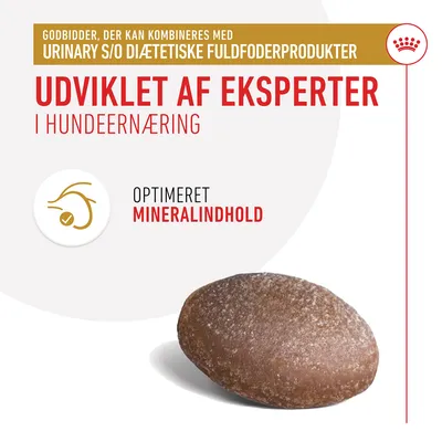 Godbidder, der kan kombineres med Urinary S/O diætetiske fuldfoderprodukter. Udviklet af eksperter i hundeernæring. Optimeret mineralindhold. Billede af en brun godbid.