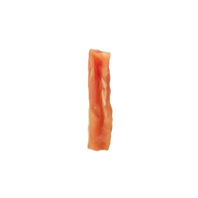 A single strip of dried meat in an orange, natural appearance.