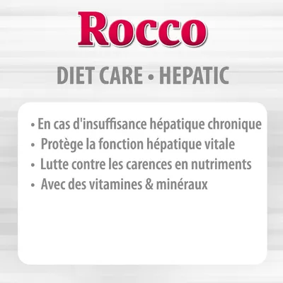 Rocco DIET CARE HEPATIC : en cas d'insuffisance hépatique chronique, protège la fonction hépatique vitale, lutte contre les carences en nutriments, avec des vitamines et minéraux.