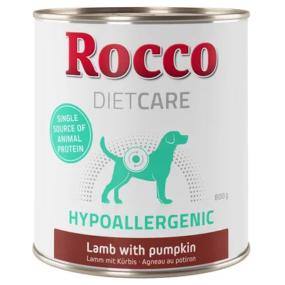 Rocco DietCare Hypoallergenic, single source of animal protein, lamb with pumpkin, 800g can.