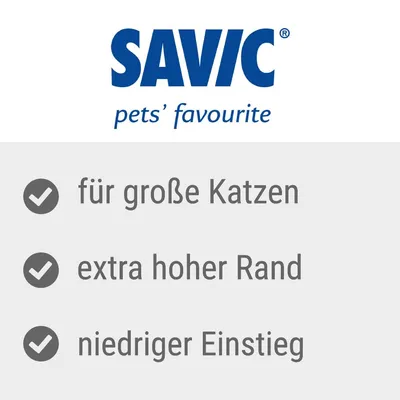 Savic. Für grosse Katzen, extra hoher Rand, niedriger Einstieg.