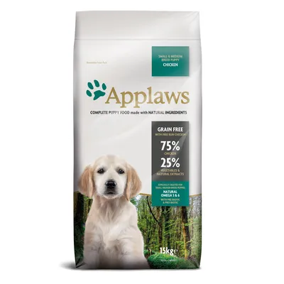 Applaws cibo completo per cuccioli, pollo per razze piccole e medie, senza cereali, 75% pollo, 25% verdure ed estratti naturali, omega 3 e 6, confezione da 15 kg