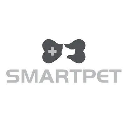 Smartpet. Logotyp med ben, hund och korssymbol.