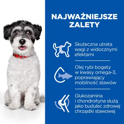 Najważniejsze zalety: skuteczna utrata wagi z widocznymi efektami, olej rybi bogaty w kwasy omega-3 poprawiający mobilność stawów, glukozamina i chondroityna dla chrząstki stawowej.