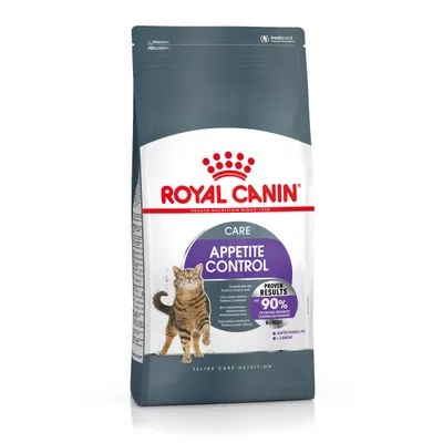 Royal Canin Care Appetite Control kissanruokapakkaus, etupuolella kuva kissasta ja teksti: Proven Results, yli 90 % omistajista raportoi hallitun ruokahalun 4 viikossa.