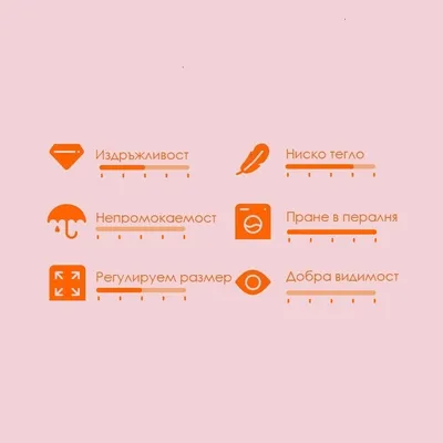 Скала за оценка с 6 критерия: издръжливост, ниско тегло, непромокаемост, пране в пералня, регулируем размер, добра видимост. Всяка скала е с 5 степени.