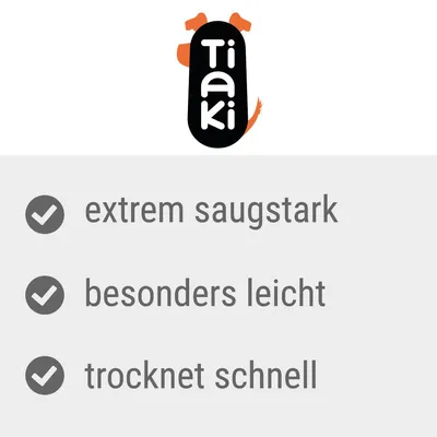 Tiaki. Eigenschaften: extrem saugstark, besonders leicht, trocknet schnell.