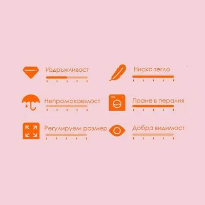 Скала за оценка с 6 критерия: издръжливост, ниско тегло, непромокаемост, пране в пералня, регулируем размер, добра видимост. Всяка скала има 5 степени.