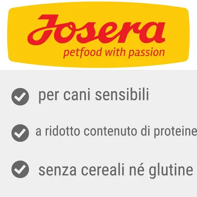 Josera petfood with passion. per cani sensibili, a ridotto contenuto di proteine, senza cereali né glutine
