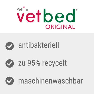 Petlife Vetbed Original. Eigenschaften: antibakteriell, zu 95% recycelt, maschinenwaschbar.