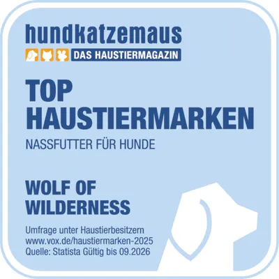 hundkatzemaus Das Haustiermagazin: Top Haustiermarken Nassfutter für Hunde, Wolf of Wilderness. Umfrage unter Haustierbesitzern, gültig bis 09.2026. hundkatzemaus Das Haustiermagazin: Top Haustiermarken Nassfutter für Hunde, Wolf of Wilderness. Umfrage unter Haustierbesitzern, gültig bis 09.2026.