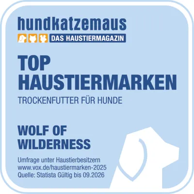 hundkatzemaus Das Haustiermagazin: Top Haustiermarken Trockenfutter für Hunde, Wolf of Wilderness. Umfrage unter Haustierbesitzern, gültig bis 09.2026. hundkatzemaus Das Haustiermagazin: Top Haustiermarken Trockenfutter für Hunde, Wolf of Wilderness. Umfrage unter Haustierbesitzern, gültig bis 09.2026.