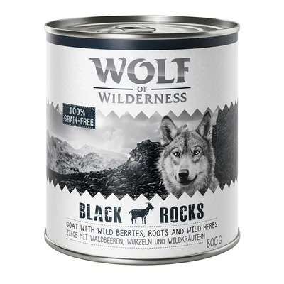 Wolf of Wilderness Black Rocks, goat with forest berries, roots and wild herbs, 100% grain-free, 800g can.