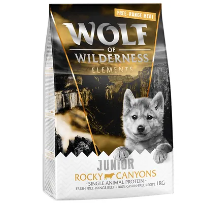 Wolf of Wilderness Elements Junior Rocky Canyons, egyféle állati fehérje, friss szabadon tartott marhahús, 100% gabonamentes recept, 1 kg.