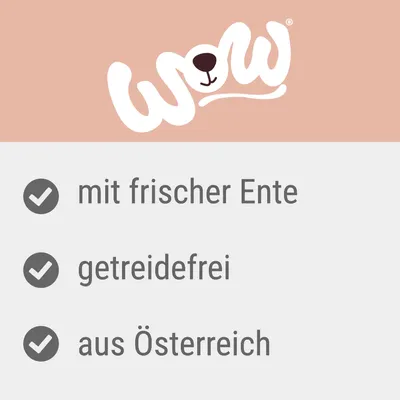 wow, mit frischer Ente, getreidefrei, aus Österreich. Tekst på tysk.