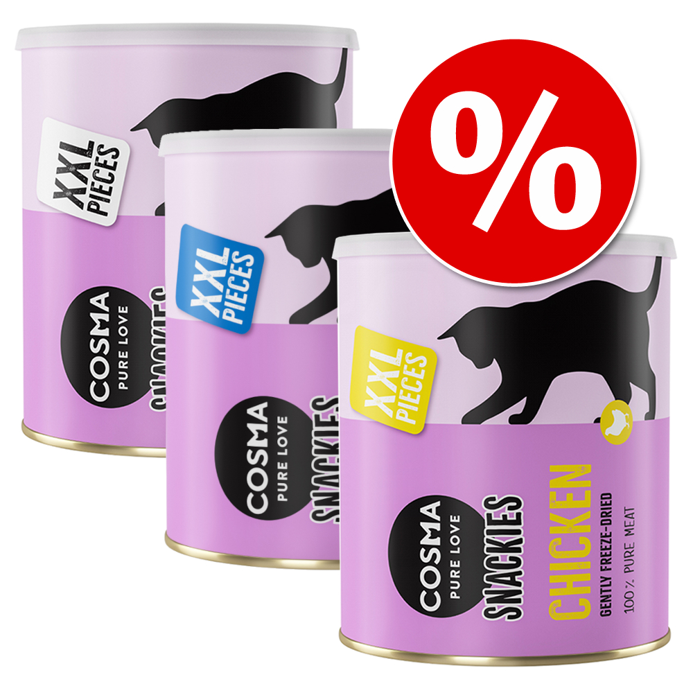 4x Cosma Snackies Maxi XXL 1x poulet 1x thon 1x poisson blanc 1x saumon 640g - Friandises pour Chat