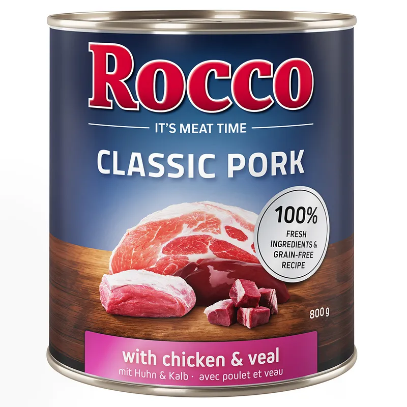 Rocco Classic Pork 24 x 800 g - Pack Ahorro - Cerdo con pollo y ternera