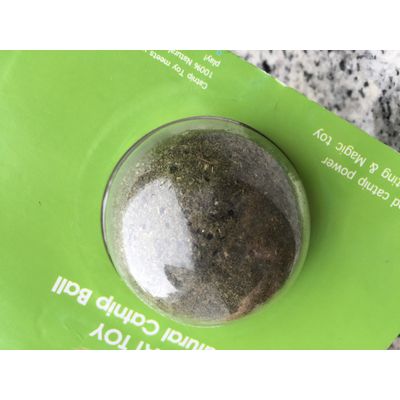 Käfer Und angefressener löchriger Catnip Ball in ungeöffneter OVP