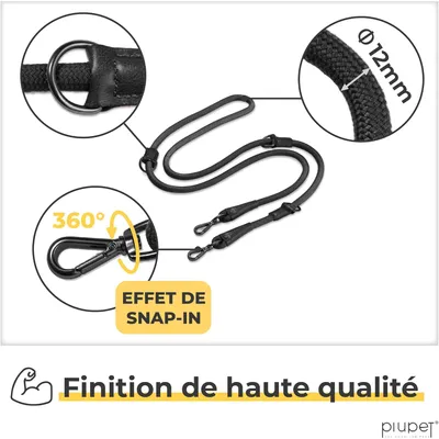 PiuPet® Laisse Chien 2m I Réglable I Pour Petits et Grands Chiens I Noir