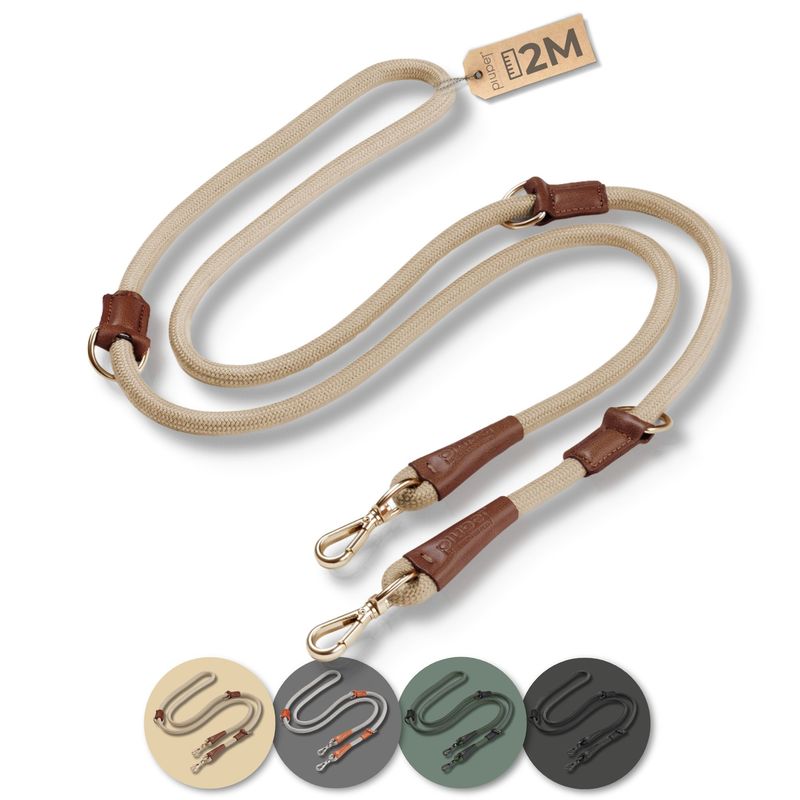 PiuPet® Laisse Chien 2m I Réglable I Pour Petits et Grands Chiens I Beige