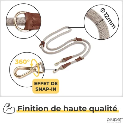 PiuPet® Laisse Chien 2m I Réglable I Pour Petits et Grands Chiens I Beige