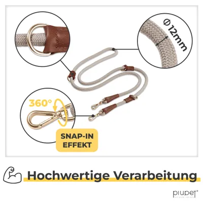 PiuPet® Hundeleine 2m I 3-Fach längenverstellbar I Snap-In Effekt