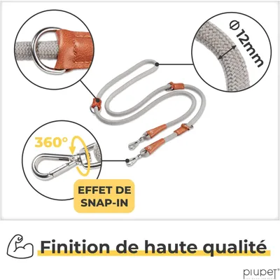 PiuPet® Laisse Chien 2m I Réglable I Pour Petits et Grands Chiens I Gris