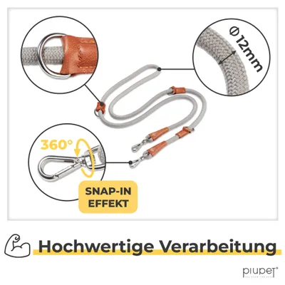 PiuPet® Hundeleine 2m I 3-Fach längenverstellbar I Snap-In Effekt PiuPet® Hundeleine 2m I 3-Fach längenverstellbar I Snap-In Effekt
