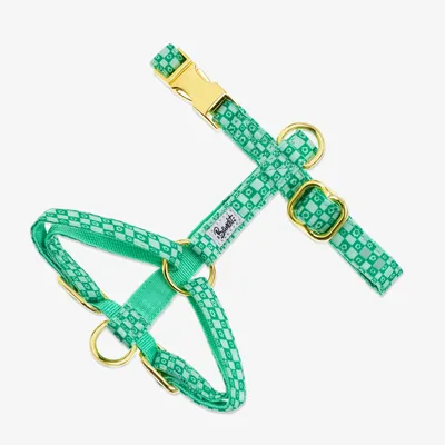 French Bandit - Collier pour chat imprimé à carreaux vert orné de fleurs French Bandit - Collier pour chat imprimé à carreaux vert orné de fleurs